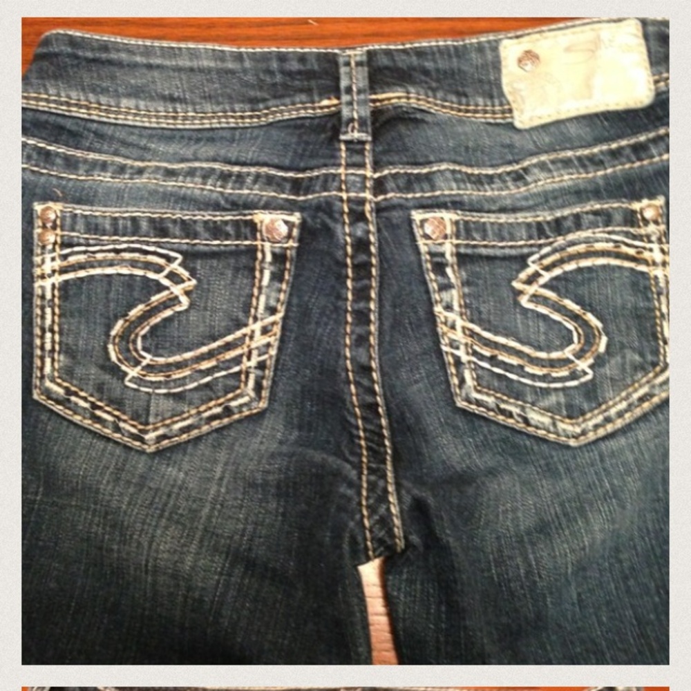 Silver Jeans Dark Blue Distressed Pocket Stitch Skinny Jeans